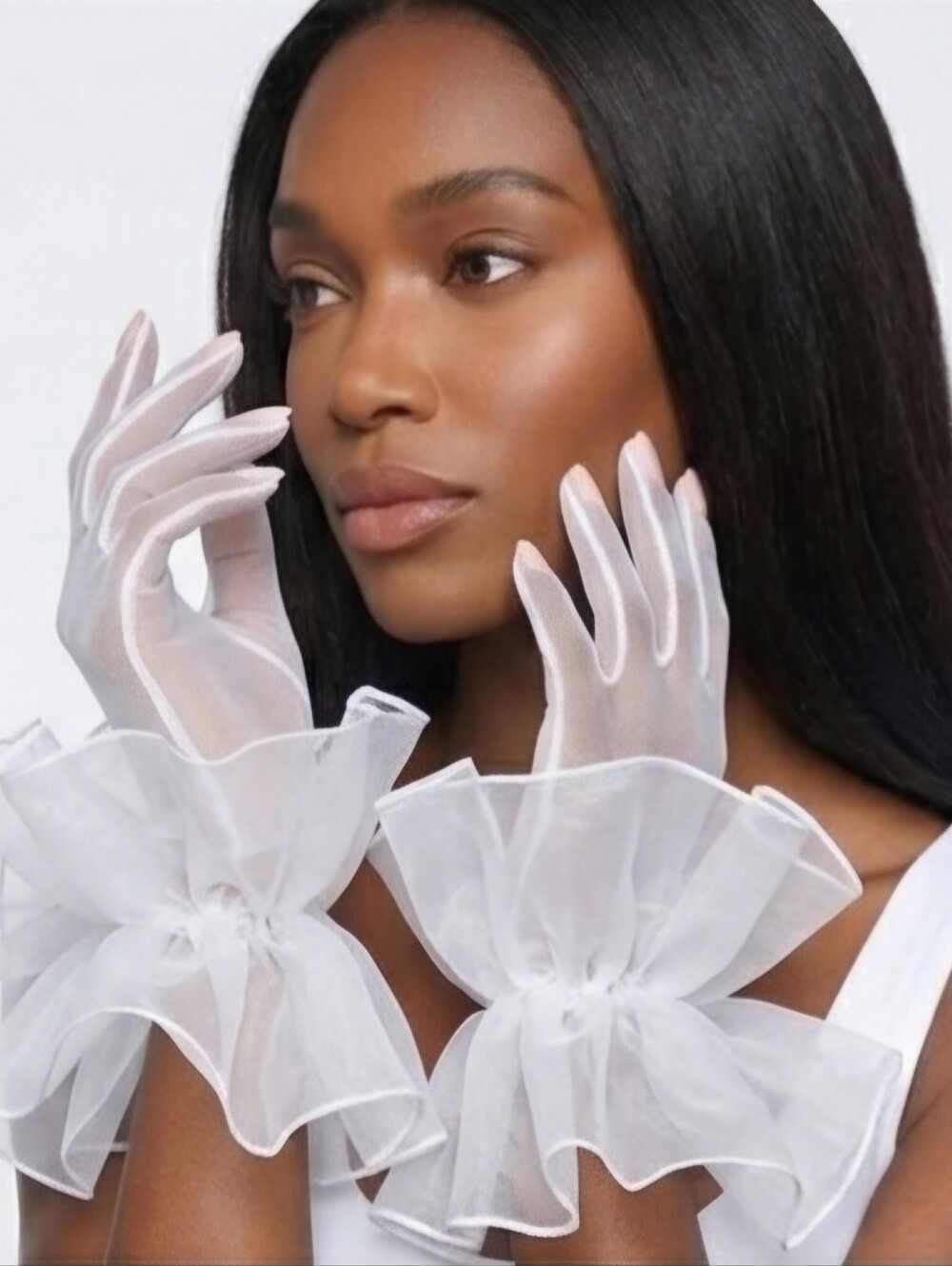 Beloved Millinery Fabulous Sheer White Avant Garde Ruffle Wrist Gloves